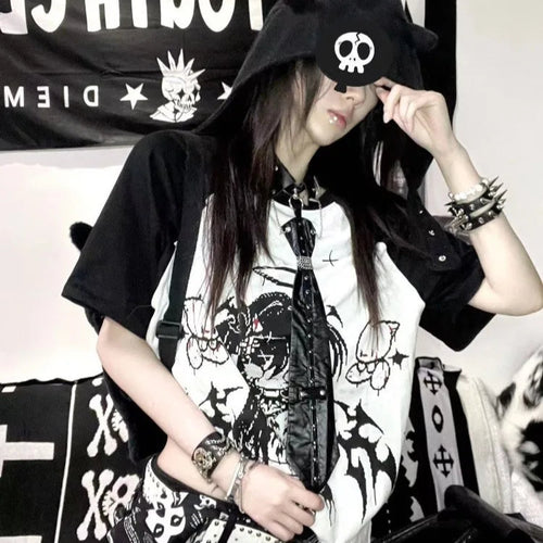 Load image into Gallery viewer, Tshirts Women's Streetwear Punk Print Tees Y2k Tops Casual Fashion Korean Camisetas 2025 Ropa Mujer O-neck Short Sleeve T-shirt
