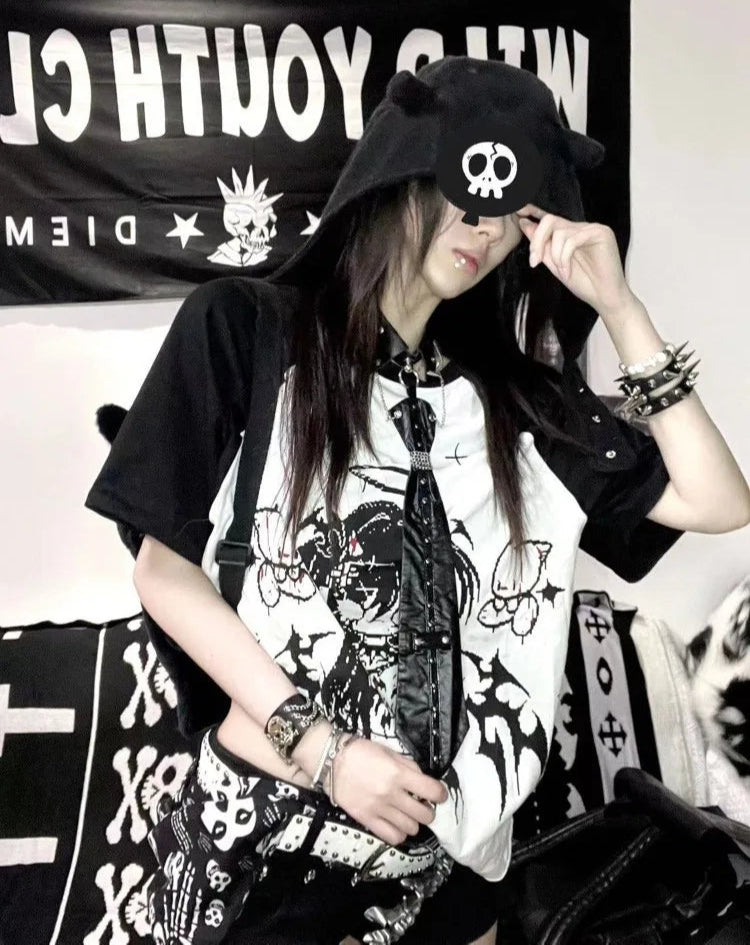 Tshirts Women's Streetwear Punk Print Tees Y2k Tops Casual Fashion Korean Camisetas 2025 Ropa Mujer O-neck Short Sleeve T-shirt