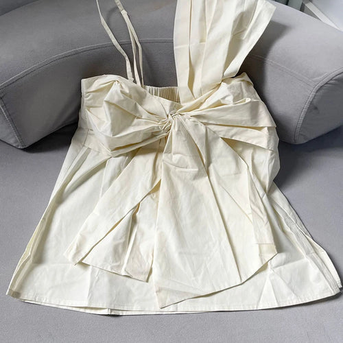 Load image into Gallery viewer, Women Apricot Bow Spliced Elegant Blouse New Skew Collar Short Sleeve Shirt Fashion Tide Spring Summer 2025 1DJ1488
