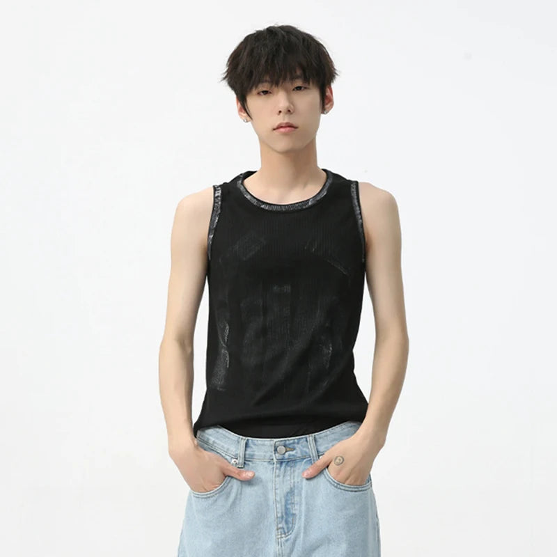 Men's Sleeveless Tank Top Round Neck Solid Color Trend Fashion Loose Casual Male Vest Summer Niche Design 9C5623