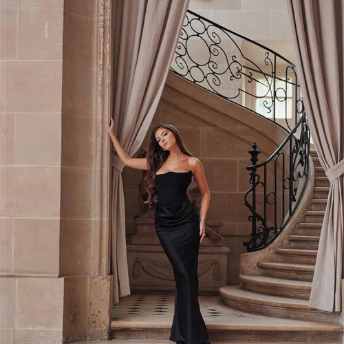 Load image into Gallery viewer, Elegant Strapless Bodycon Sexy Maxi Dress Women Black Fashion Off-shoulder Sleeveless Backless Club Party Long Dress
