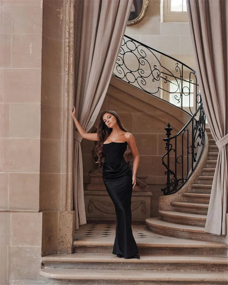 Elegant Strapless Bodycon Sexy Maxi Dress Women Black Fashion Off-shoulder Sleeveless Backless Club Party Long Dress