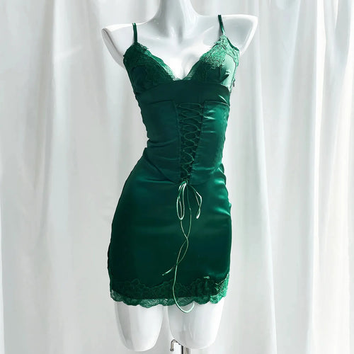 Load image into Gallery viewer, Green Spaghetti Strap Mini Dress Sexy Satin A Line Party Dress with Detachable Corset Women Clothing
