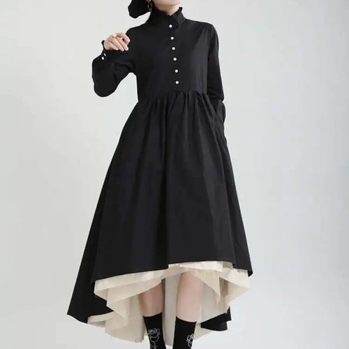 Load image into Gallery viewer, Women Black Layers Irregular Long Elegant Dress New Stand Collar Long Sleeve Fashion Tide Spring Autumn 2025 1DH9894

