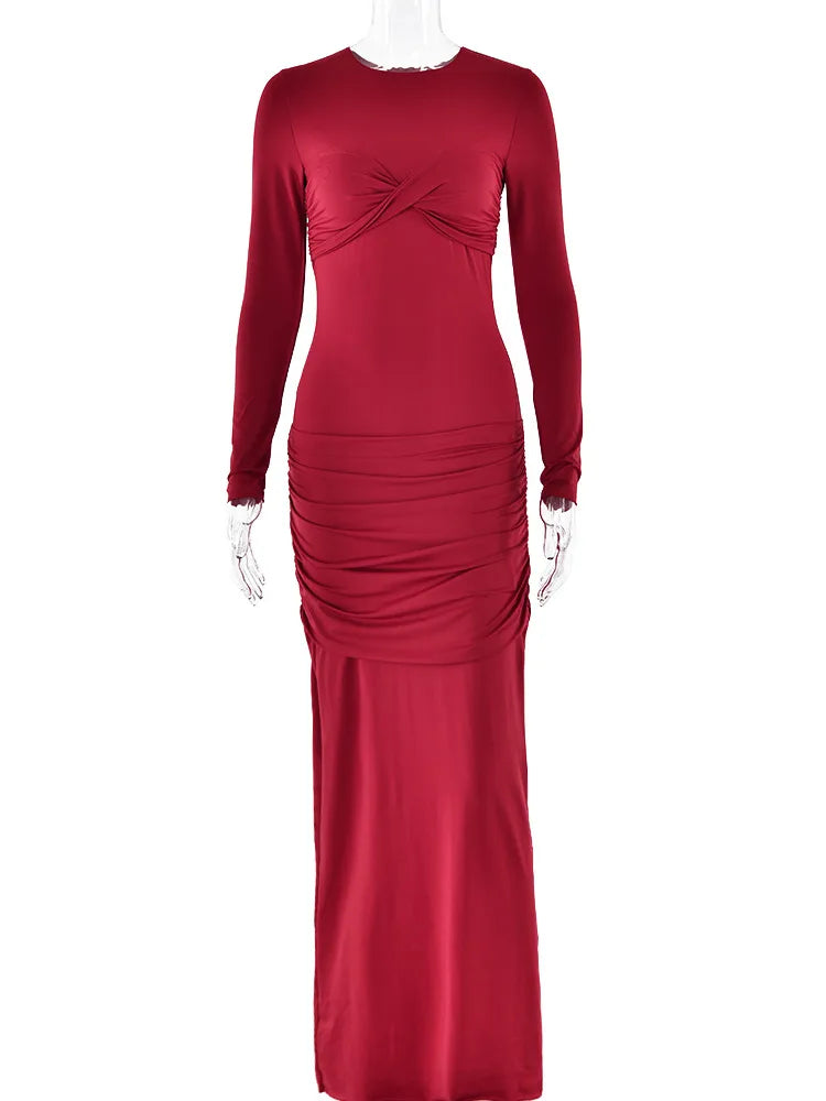 Elegant Long Sleeved Elastic Tight Dress Women Pleated Double-layer Party Club Evening Dress Female Slim Vestido 2024