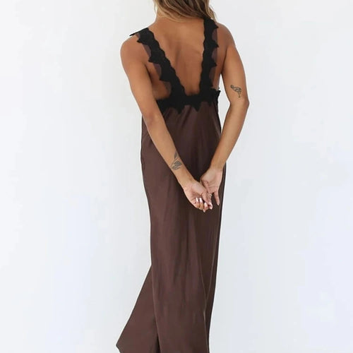 Load image into Gallery viewer, Sexy Lace Camisole Open Back Dress For Women Satin Lace Up Bodycon Long Dress Female Elegant Party Club Evening Dress
