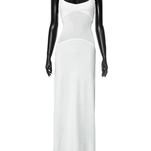 Load image into Gallery viewer, Mesh Patchwork Sexy Maxi Dress For Women Gown Spaghetti Strap Sleeveless Backless Bodycon Elegant Club Long Dress
