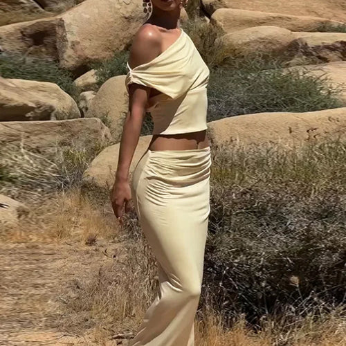 Load image into Gallery viewer, Sexy Skirt Two Pieces Sets For Women Sleeveless Slim Fit Off-shoulder Crop Top And Long Skirt Sexy Two Pieces Sets
