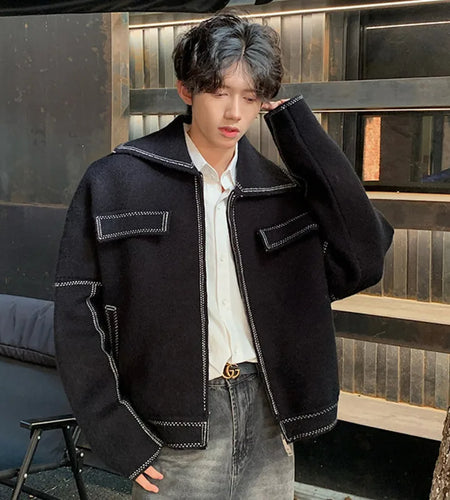 Casual Turn-down Collar Sweaters Thickening Outerwear Men's Zippers Cardigan Male Jacket 2024 Winter Men Trend 9C8800