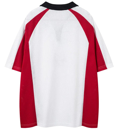 Vintage Mesh Jersey T-Shirt Y2K Graphic Printed Patchwork Sport Tshirt Streetwear Hip Hop Baggy Breathable Quick Drying Top Tee