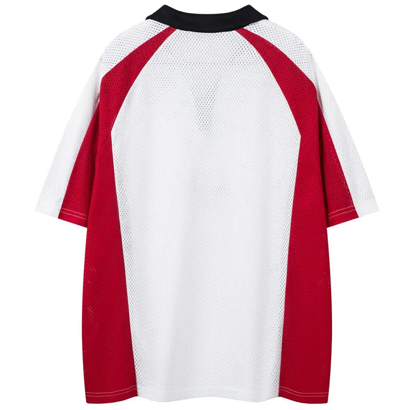 Vintage Mesh Jersey T-Shirt Y2K Graphic Printed Patchwork Sport Tshirt Streetwear Hip Hop Baggy Breathable Quick Drying Top Tee