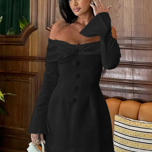 Load image into Gallery viewer, Fashion Long Sleeve Button Bodycon Women Dress 2024 Autumn New Skirt Sexy Slim One Shoulder Party Club Evening Dress
