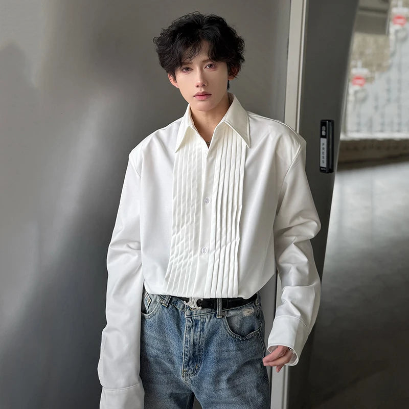 Men's Shirts Long Sleeve New Spring Fold Design Fashionable Turn-down Collar Male Single Breasted Clothing Spring 9W1756