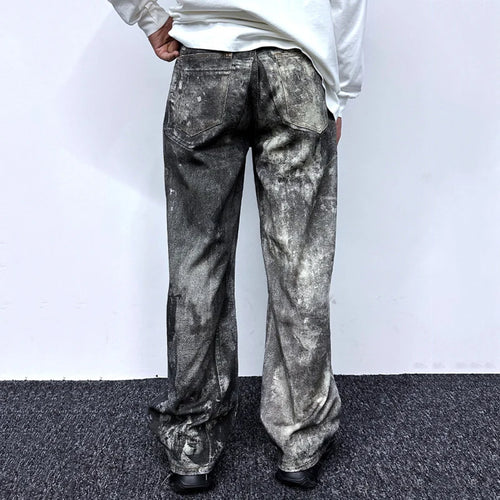 Load image into Gallery viewer, High Street Splash-ink Male Jeans Worn-out Straight Leg Contrast Color Zipper Pocket Men Denim Pants Winter Fashion 9C8816
