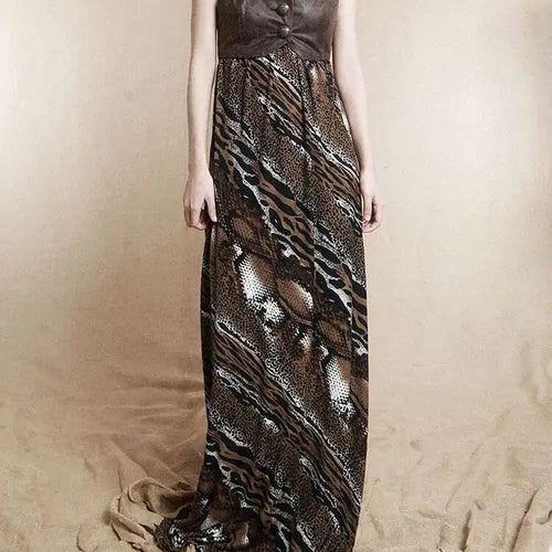 Load image into Gallery viewer, Women Coffee Leopard Printed Long Spaghetti Strap Dress New Square Collar Sleeveless Fashion Spring Autumn 2025 1DH8446
