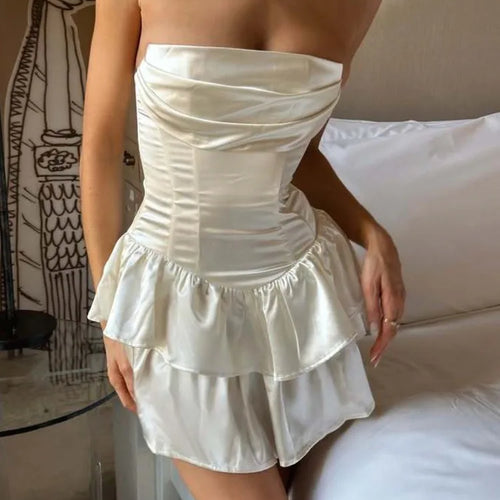 Load image into Gallery viewer, Satin Strapless Sexy Mini Dress Women Fashion Off-shoulder Sleeveless Backless High Waist Ruffle Club Party Dress
