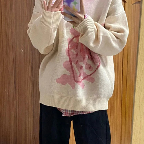 Load image into Gallery viewer, Japanese Kawaii Sweater Women Harajuku Knitted Jumper Loose Casual Strawberry Contrast Knitwear Tops Cute Streetwear
