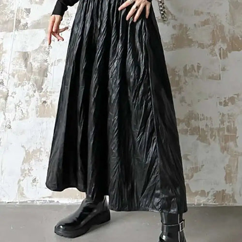 Load image into Gallery viewer, High Elastic Waist Coffee Pleated Midi Pu Leather Half-body Skirt Women Fashion Tide New Spring Autumn 2025 1DH1592
