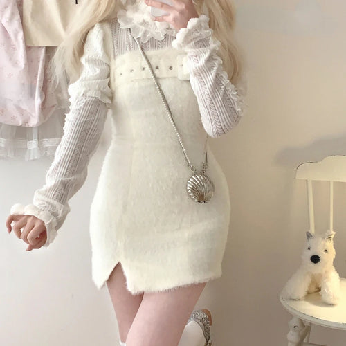 Load image into Gallery viewer, Sweet Ruffled Patchwork Turtleneck Pullover 2025 Women Y2k Aesthetic Knitted Kawaii Cute Jumper Harajuku Fairy Bow Loose Sweater
