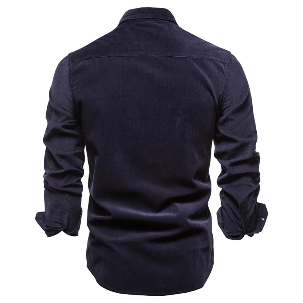 Single Breasted 100% Cotton Men's Shirt Business Casual Fashion Solid Color Corduroy Men Shirts Autumn Slim Shirt Men