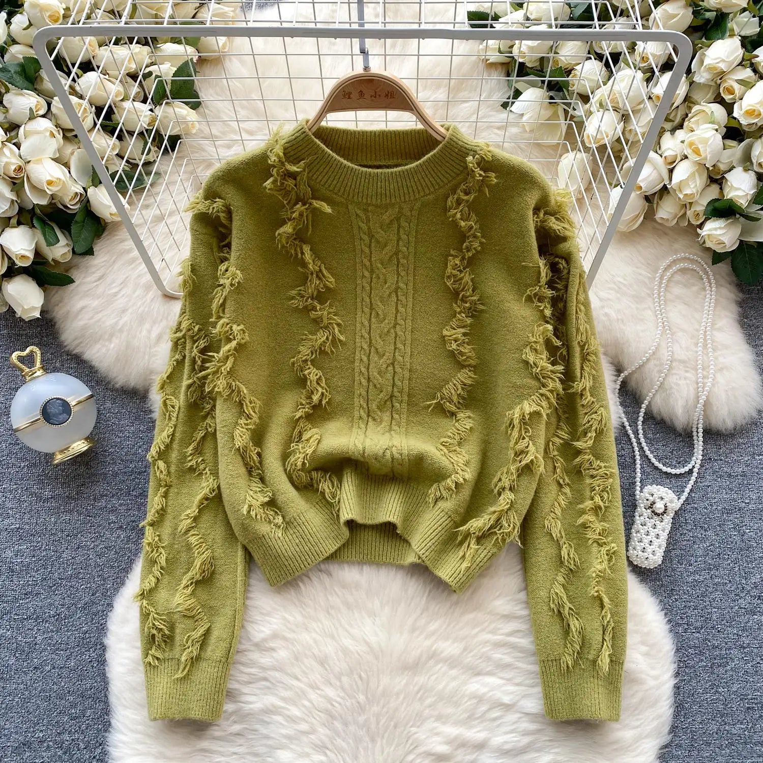 Autumn Winter Solid Loose Tassel Sweater Women Knitted Round Neck Pullover Women Long Sleeve Korean Version Warm Female Tops Y2k