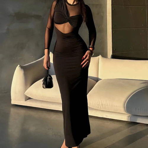 Load image into Gallery viewer, Elegant Mesh Patchwork Bodycon Party Club Evening Dress For Women 2025 Spring New Long Sleeve Slimming Sheer Vestido
