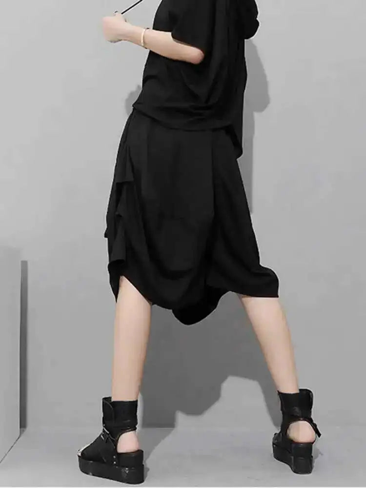 High Elastic Waist Black Pockets Bandage Wide Leg Pants New Loose Fit Trousers Women Fashion Spring Summer 2025 1DF4794