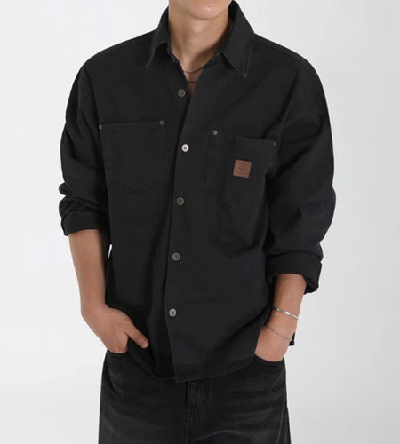 Men's Long Sleeved Shirt New Spring Loose Solid Color Casual Shirts Korean Single Breasted Trendy Lapel Jacket 9W1442