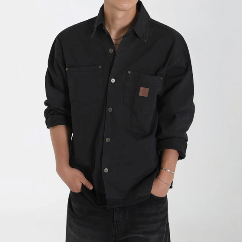 Men's Long Sleeved Shirt New Spring Loose Solid Color Casual Shirts Korean Single Breasted Trendy Lapel Jacket 9W1442