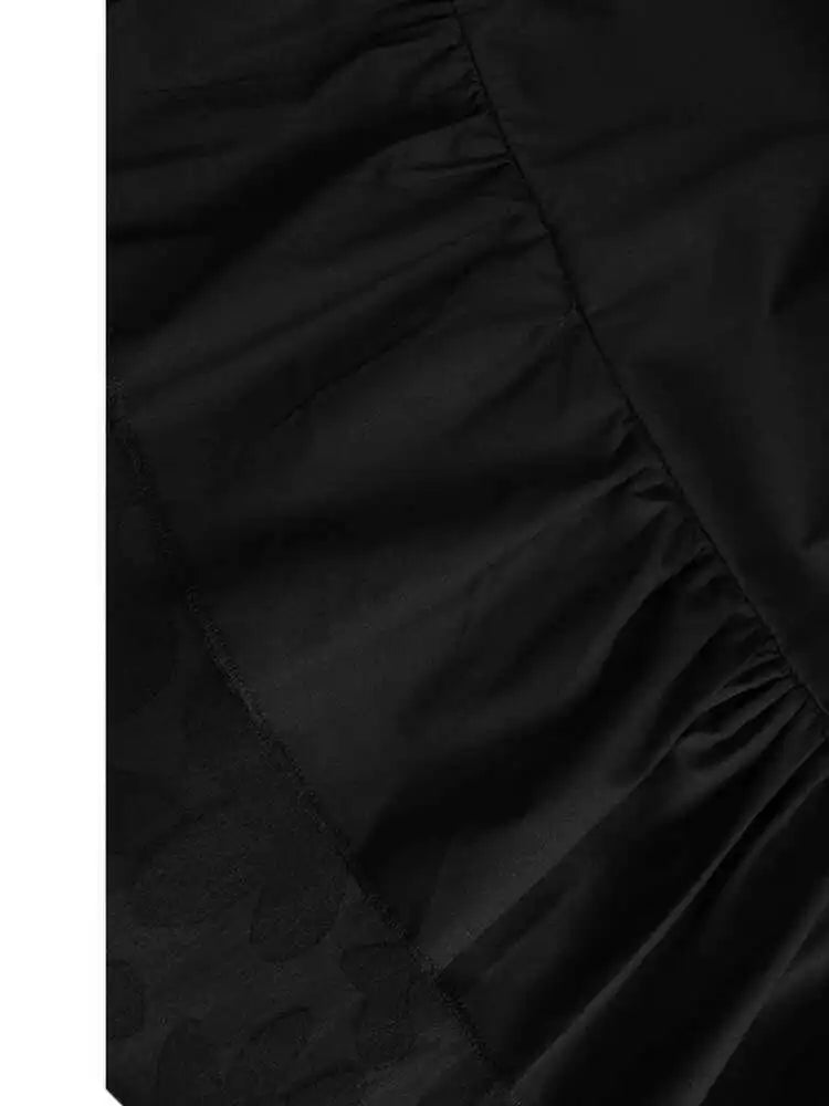 Women Black Flower Mesh Big Size Ruffles Casual Dress New Round Neck Long Sleeve Fashion Tide Spring Autumn 2025 1DH8213