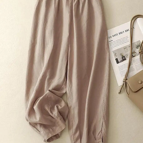 Load image into Gallery viewer, Summer Beige Cotton Straight Wide Leg Ankle-length Lantern Pants Women Pink Green Casual Loose Elastic High Waist Large Size New
