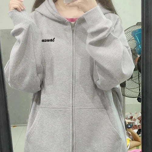 Load image into Gallery viewer, Casual Hooded Chicly Drawstring Women Hoodies Basic Letter Printing Street Simple Loose Fashion Zipper Top Female Hoodies
