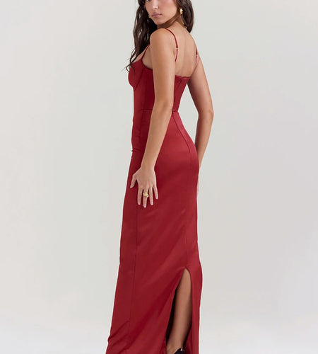 Red Sexy Spaghetti Strap Bodycon Elegant Dress For Women Slim Fit Evening Dress Split Maxi Vesidos Party Club Clothing