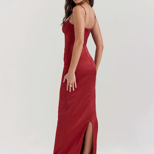 Load image into Gallery viewer, Red Sexy Spaghetti Strap Bodycon Elegant Dress For Women Slim Fit Evening Dress Split Maxi Vesidos Party Club Clothing
