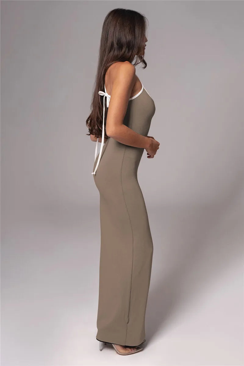 Spaghetti Strap Lace-up Sexy Maxi Dress For Women Gown Fashion Sleeveless Backless Bodycon Evening Sexy Long Dress