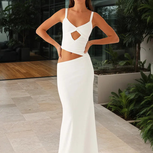 Load image into Gallery viewer, Hollow Out Backless Sexy Maxi Dress Women Gown Spaghetti Strap Sleeveless Irregular Slim Club Long Dress 2025 Summer
