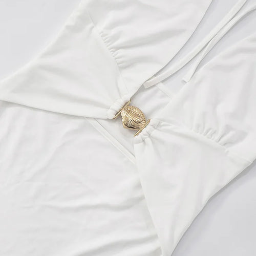 Load image into Gallery viewer, Hollow Out Deep V Neck Sexy Mini Dress Women Summer New Metal Shell Sleeveless Backless Ruffle Club Party Dress 2025
