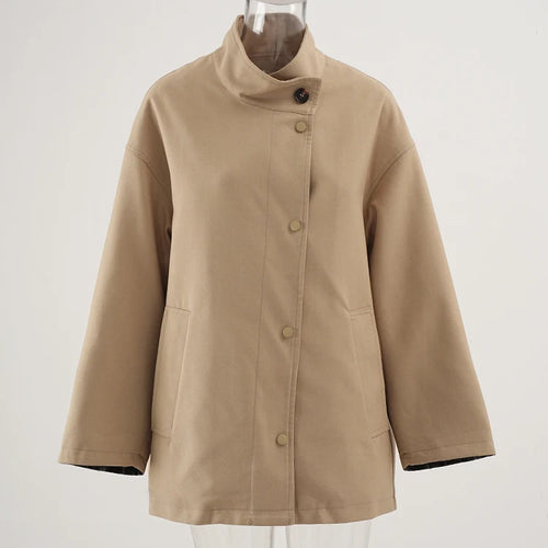Load image into Gallery viewer, Women Khaki Big Size Casual Trench New Stand Collar Long Sleeve Windbreaker Fashion Tide Spring Autumn 2025 CPG2470
