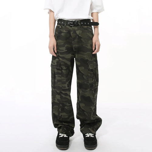 Load image into Gallery viewer, American Syle Men&#39;s Denim Pants Camouflage Big Pockets Vasual Washing Trousers Straight Wide Leg Loose Male Jeans 9C7508
