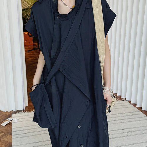 Load image into Gallery viewer, Women  Beige Ruffles Big Size Elelgant Long Dress New Stand Collar Short Sleeve Fashion Tide Spring Summer 2025 1DJ1406
