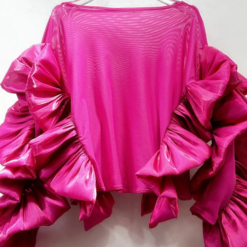 Load image into Gallery viewer, Women White Mesh Perspective Ruffles Big Size T-shirt New Round Neck Long Sleeve Fashion Tide Spring Autumn 2025 1DJ0036
