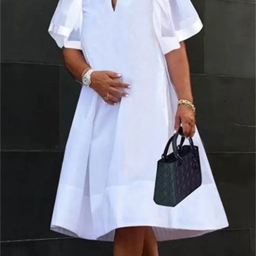 Load image into Gallery viewer, Women Midi Shirts Dress 2025 Summer Short Sleeves Black and White Polka Dot Daily Casual Simple Female A-line Dresses
