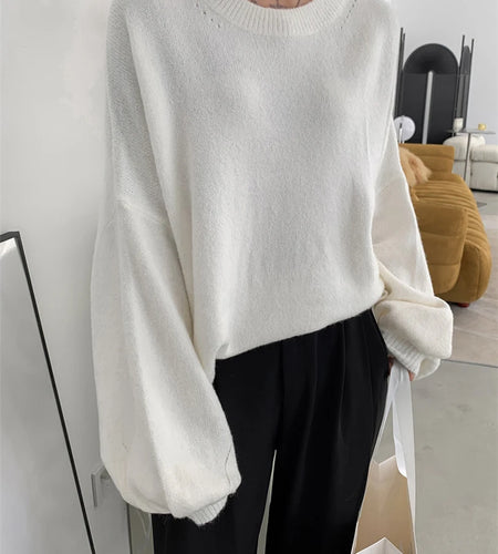 Blue Big Size Casual Knitting Sweater Round Neck Long Sleeve Women Pullovers New Fashion Tide Spring Autumn 2025 1DH6451
