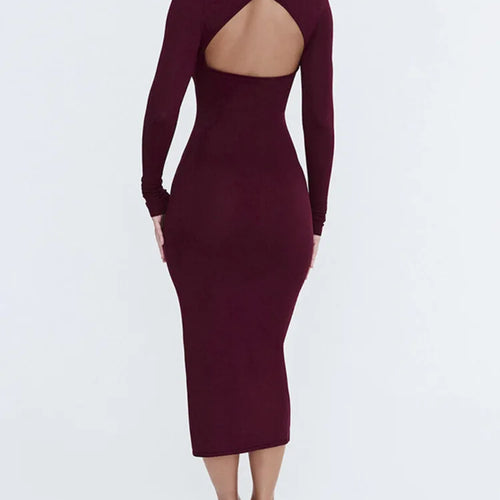 Load image into Gallery viewer, Elegant Long Sleeved Bodycon Hollowed Out Slit Party Evening Dress For Women Sexy Slim Mid Length Dress Spring 2025 New

