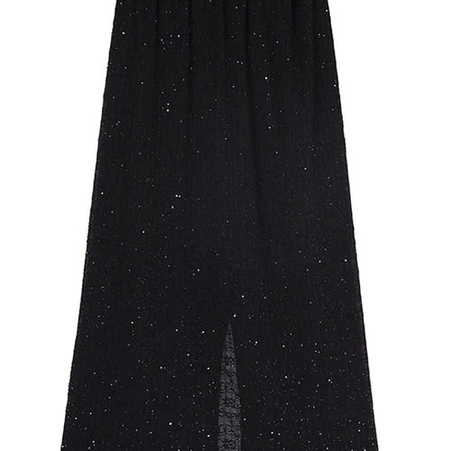 Load image into Gallery viewer, Black Lace T-shirt Back Slit Skirt Two Pieces Suit New Round Neck Short Sleeve Women Fashion Spring Summer 2025 1DJ1159
