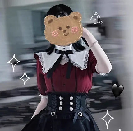 Japanese Kawaii Lolita Shirt Women Y2k Aesthetic Lace Patchwork Bandage Blouse Harajuku Sweet Cute Ruffle Bow Tops Blusas Cute