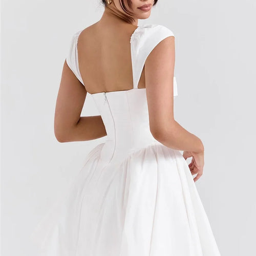 Load image into Gallery viewer, White Backless Sexy Mini Dress For Women Fashion Square Collar Short Sleeve High Waist A-line Club Party Sexy Dress
