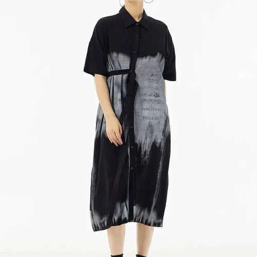 Load image into Gallery viewer, Women Green Pattern Printed Belted Big Size Shirt Dress New Lapel Short Sleeve Fashion Tide Spring Summer 2025  1DH5759
