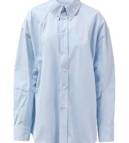 Women Blue Button Shaped Big Size Casual Blouse New Lapel Long Sleeve Shirt Fashion Tide Spring Autumn 2025 CPG1455