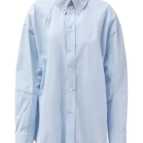 Load image into Gallery viewer, Women Blue Button Shaped Big Size Casual Blouse New Lapel Long Sleeve Shirt Fashion Tide Spring Autumn 2025 CPG1455
